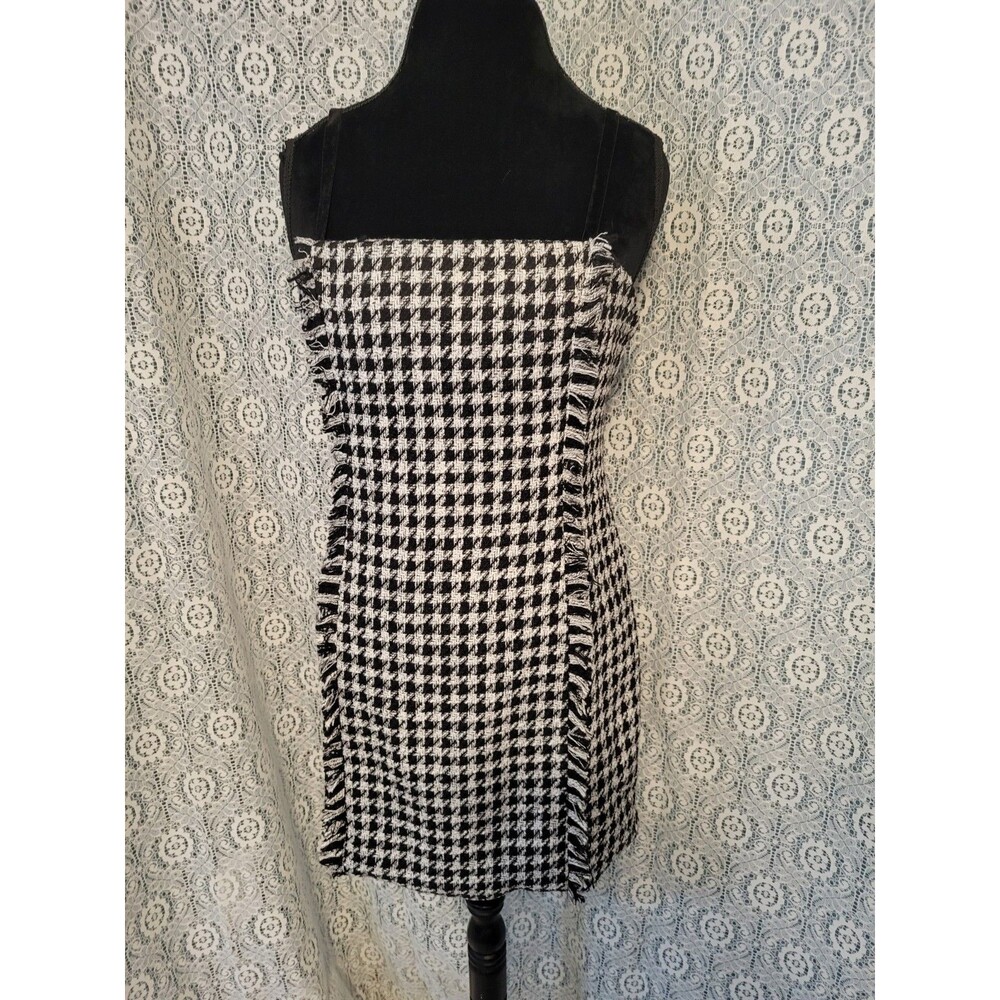 NWT Forever 21 Tweed Houndstooth Mini Dress with Fringe Detail - Picture 2 of 16
